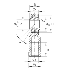 桿端軸承 GIKR30-PB, 根據(jù) DIN ISO 12 240-4 標準，帶右旋內螺紋，需維護