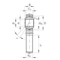 桿端軸承 GAKL14-PB, 根據(jù) DIN ISO 12 240-4 標(biāo)準(zhǔn)，帶左旋外螺紋，需維護(hù)