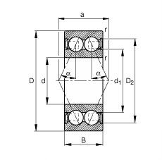 角接觸球軸承 3811-B-2RSR-TVH, 雙列，雙側唇密封，接觸角 α = 25°