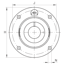 軸承座單元 RMEY25-N, 帶四個(gè)螺栓孔的法蘭的軸承座單元，鑄鐵， 定心凸出物，內(nèi)圈帶平頭螺釘， R 型密封