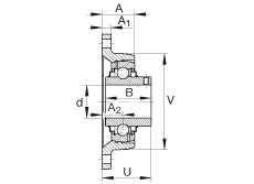 軸承座單元 RCJTY1-1/8, 對角法蘭軸承座單元，鑄鐵，根據 ABMA 15 - 1991, ABMA 14 - 1991, ISO3228 內圈帶有平頭螺栓，R型密封，英制