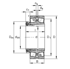 調心滾子軸承 23088-K-MB + H3088, 根據 DIN 635-2 標準的主要尺寸, 帶錐孔和緊定套